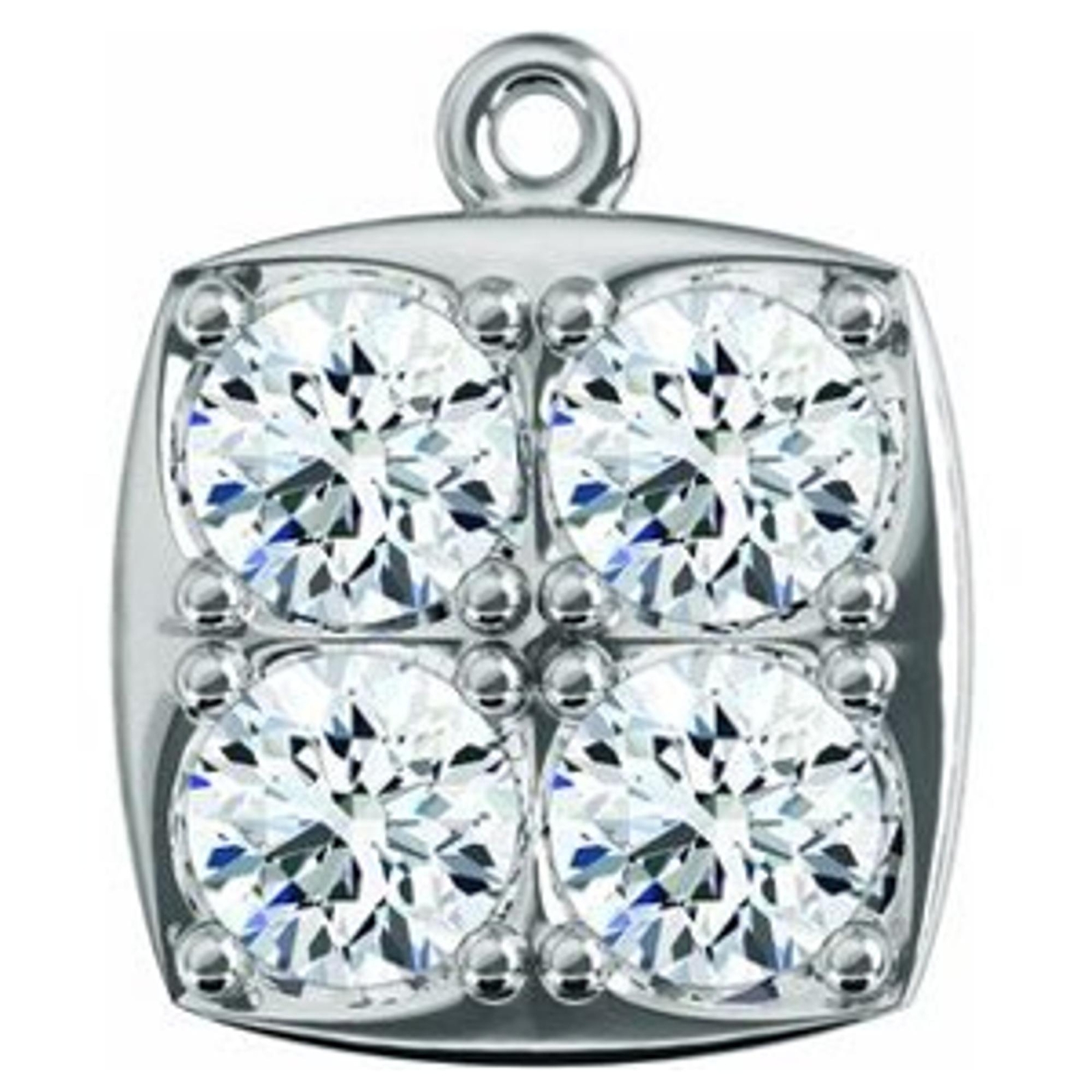 Silver Square Cluster Round Stone Unset Dangle Drop Charm Mount Setting Pendant