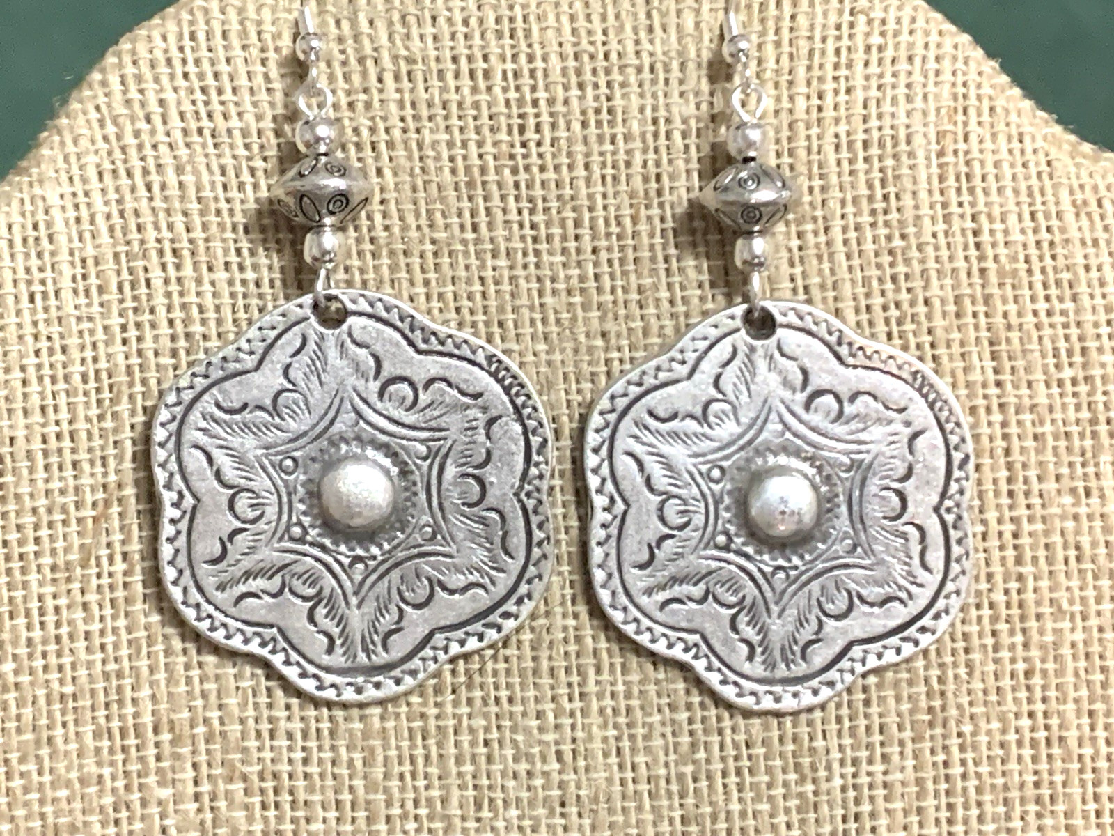 NEW ITEM *LG. HANDCRAFTED ENGRAVED SILVER HILL TRIBE EARRINGS .925 EAR WIRES#20