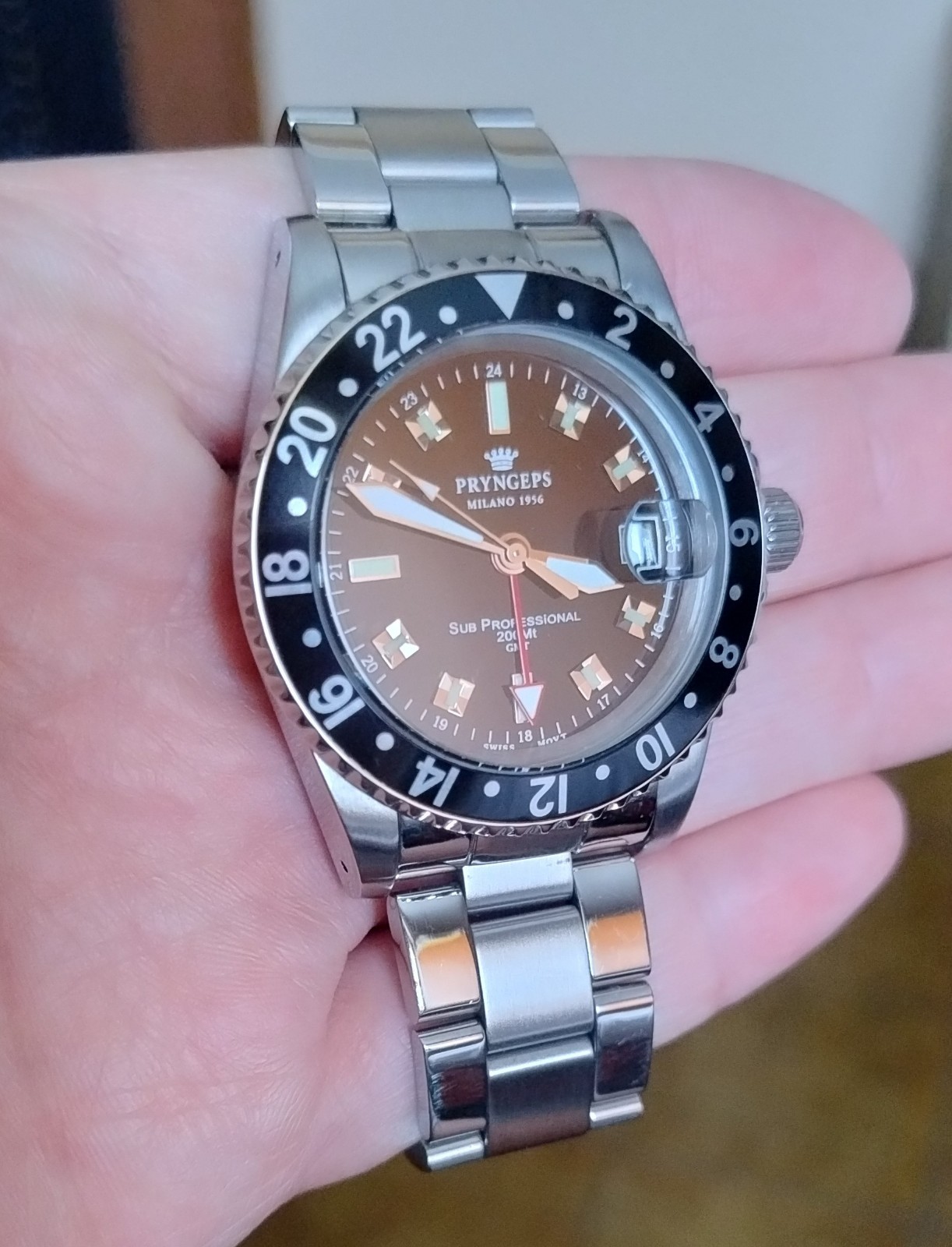 PRYNGEPS GMT 200M WATCH REF A459/1 MEDITERRANEAN COLLECTION SWISS MOVT ROUND