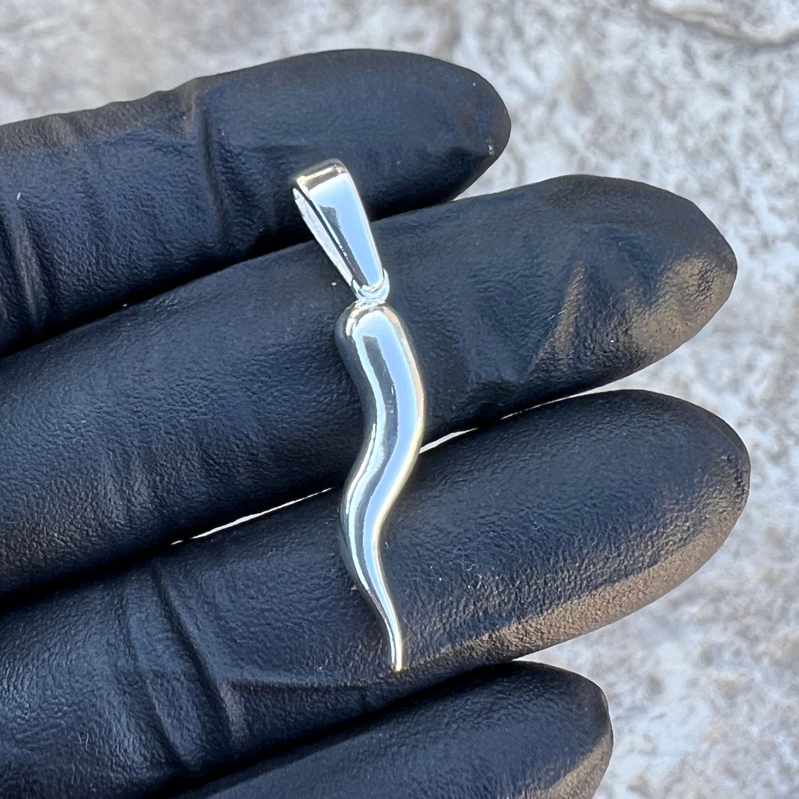Solid 925 Sterling Silver Italian Horn Cornicello Amulet Plain Lucky Pendant
