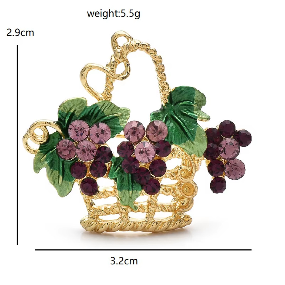 Crystal Grape Basket Brooch Pin – Rhinestone Spring Summer Jewelry Gift