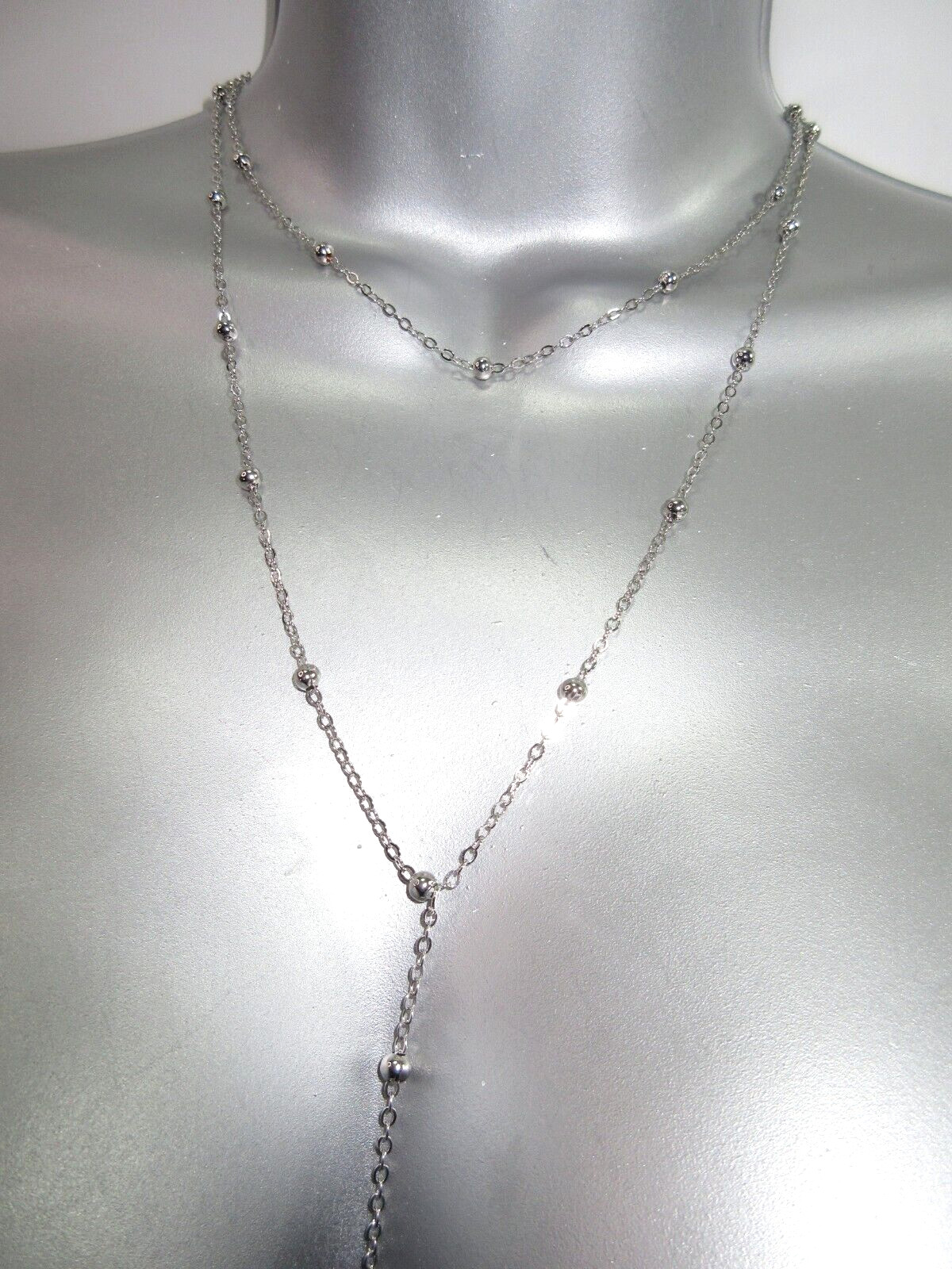 Dainty Lariat Necklace Choker Beaded Station Layered Y Drop Tassel Chain Sparkle