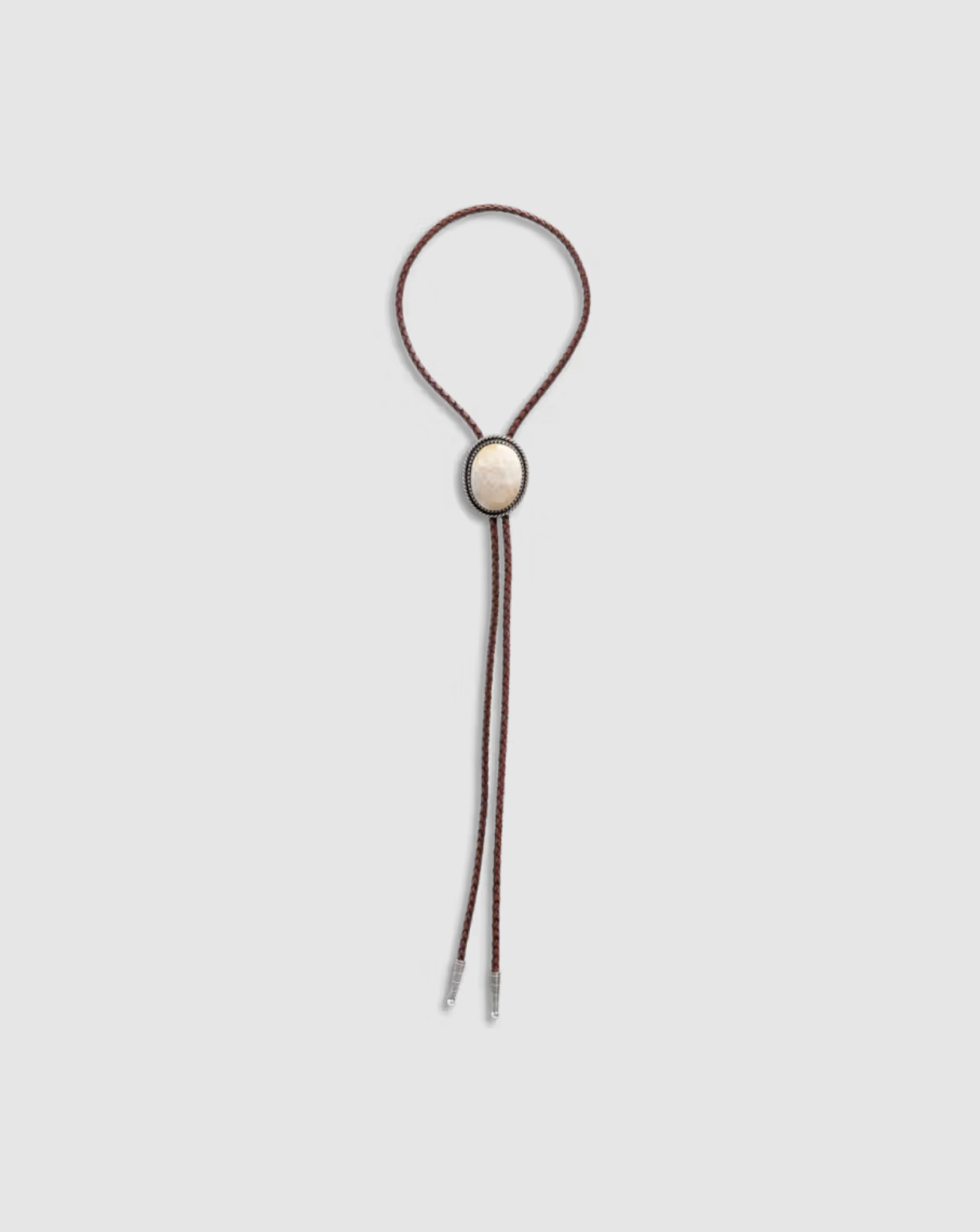 Iron Lamb Fossilized Coral Bolo Tie Handmade Leather Western Necklace Cream