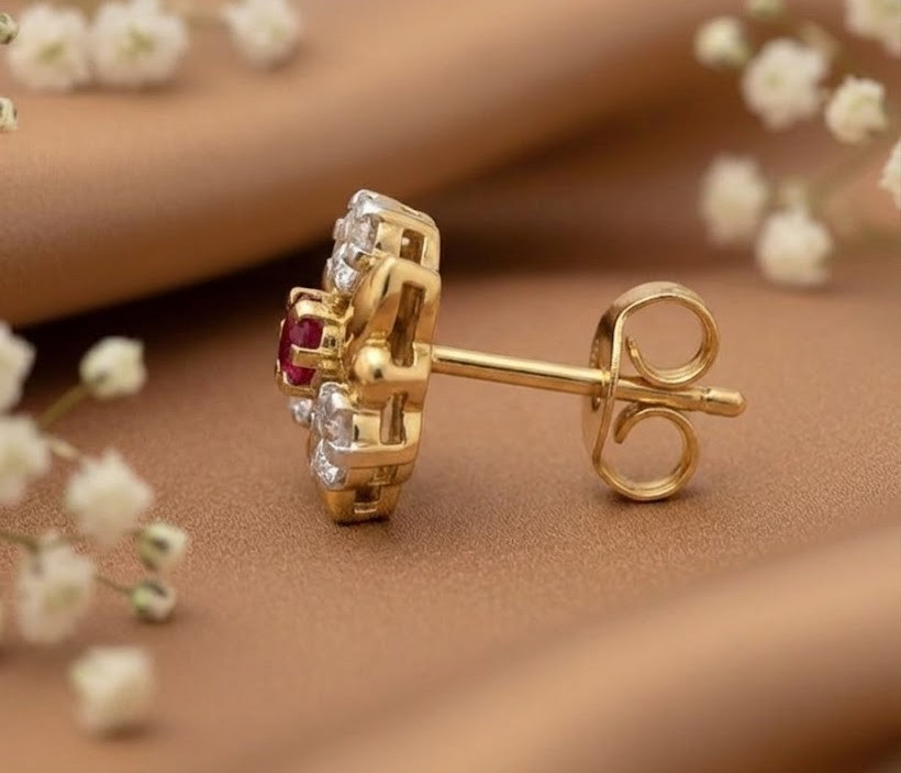2.36 Ct Round Cut Simulated Ruby Lovely Stud Earrings 14k Yellow Gold Plated
