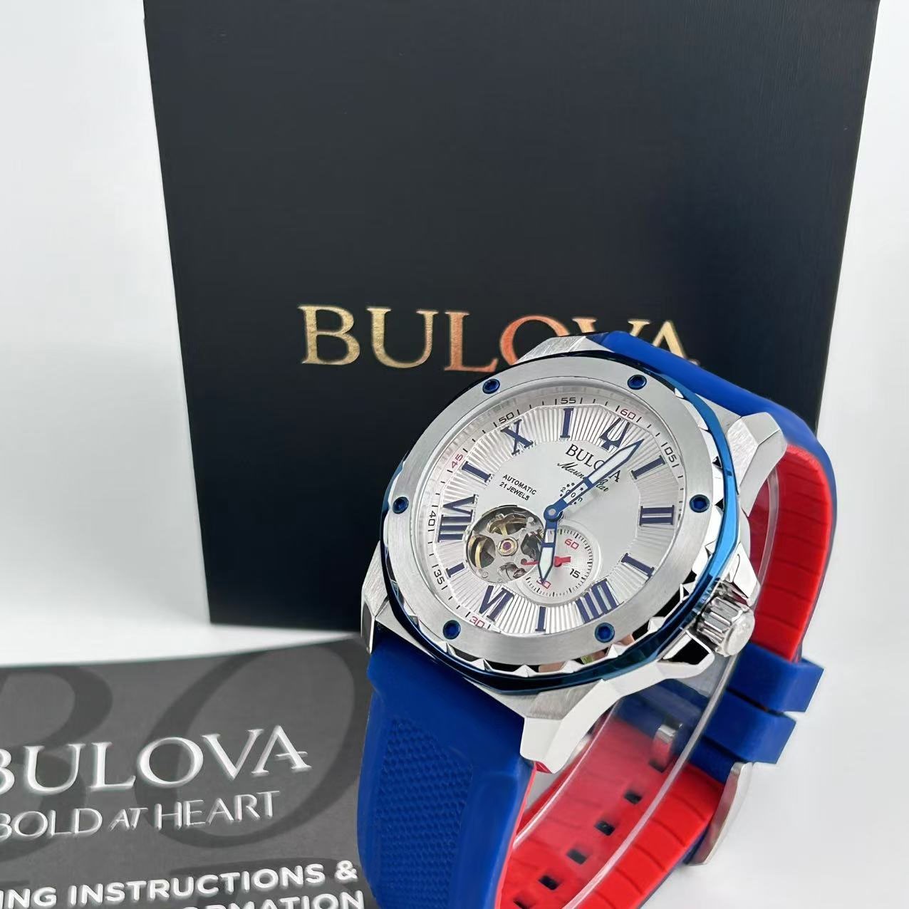 Bulova Marine Star 98A225 White Dial+Blue Rubber Strap Men’s Automatic Watch New