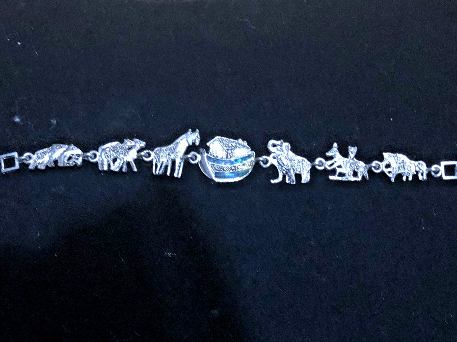 VTG. SILVER TONE PEWTER ? NOAHS ARK BRACELET 6.75″
