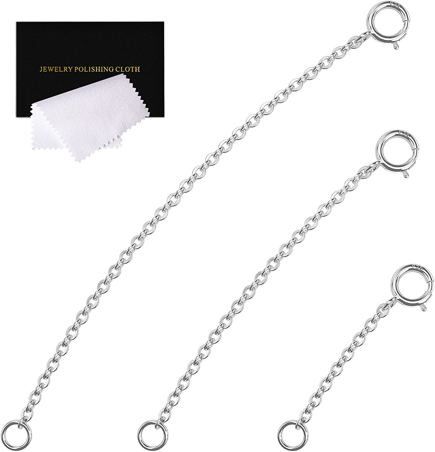 3 Pcs Necklace Extender Sterling Silver Chain Extenders for Necklaces Bracelets