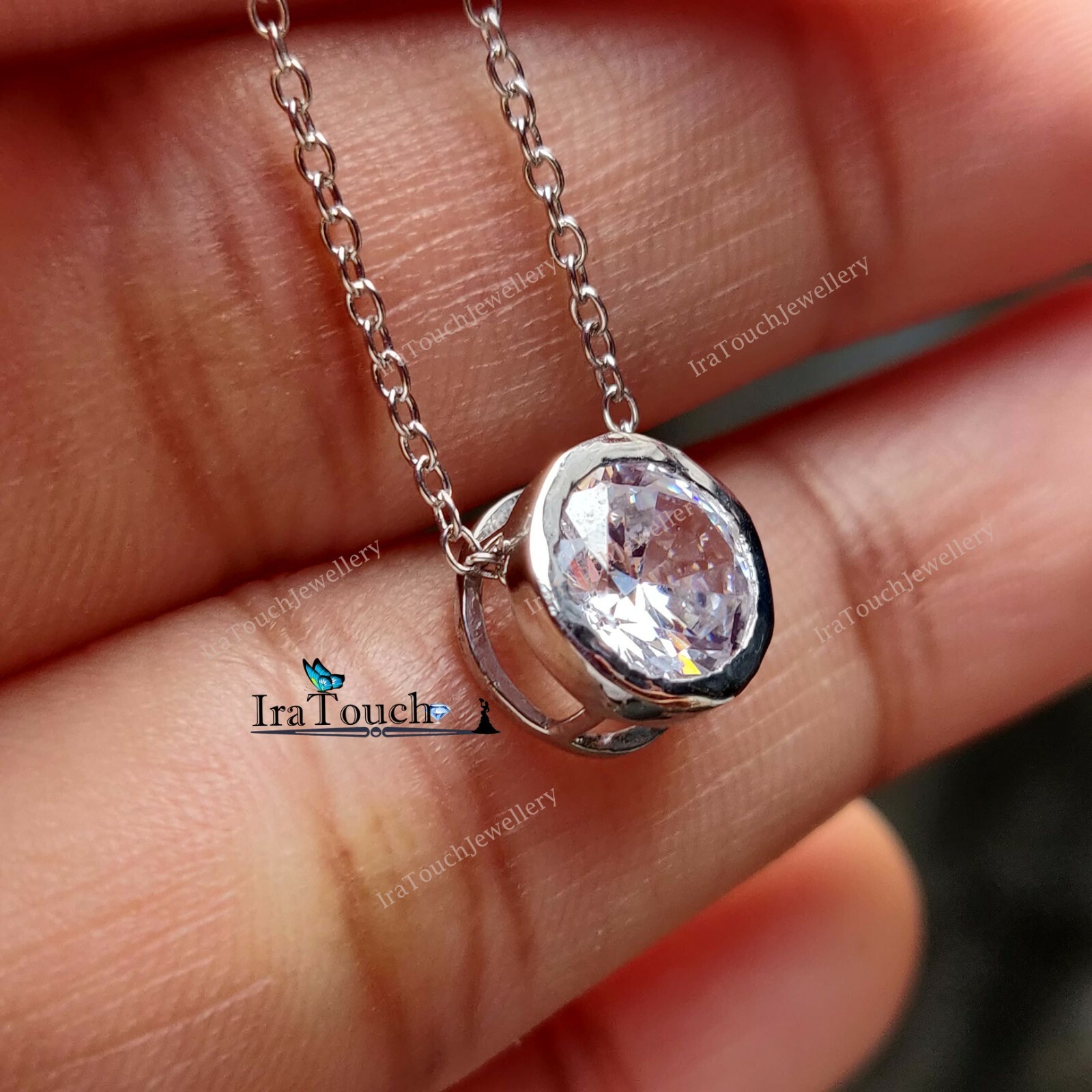 1Ct Round Cut Set Solitaire Lab Created Diamond Pendant 14K White Gold Finish