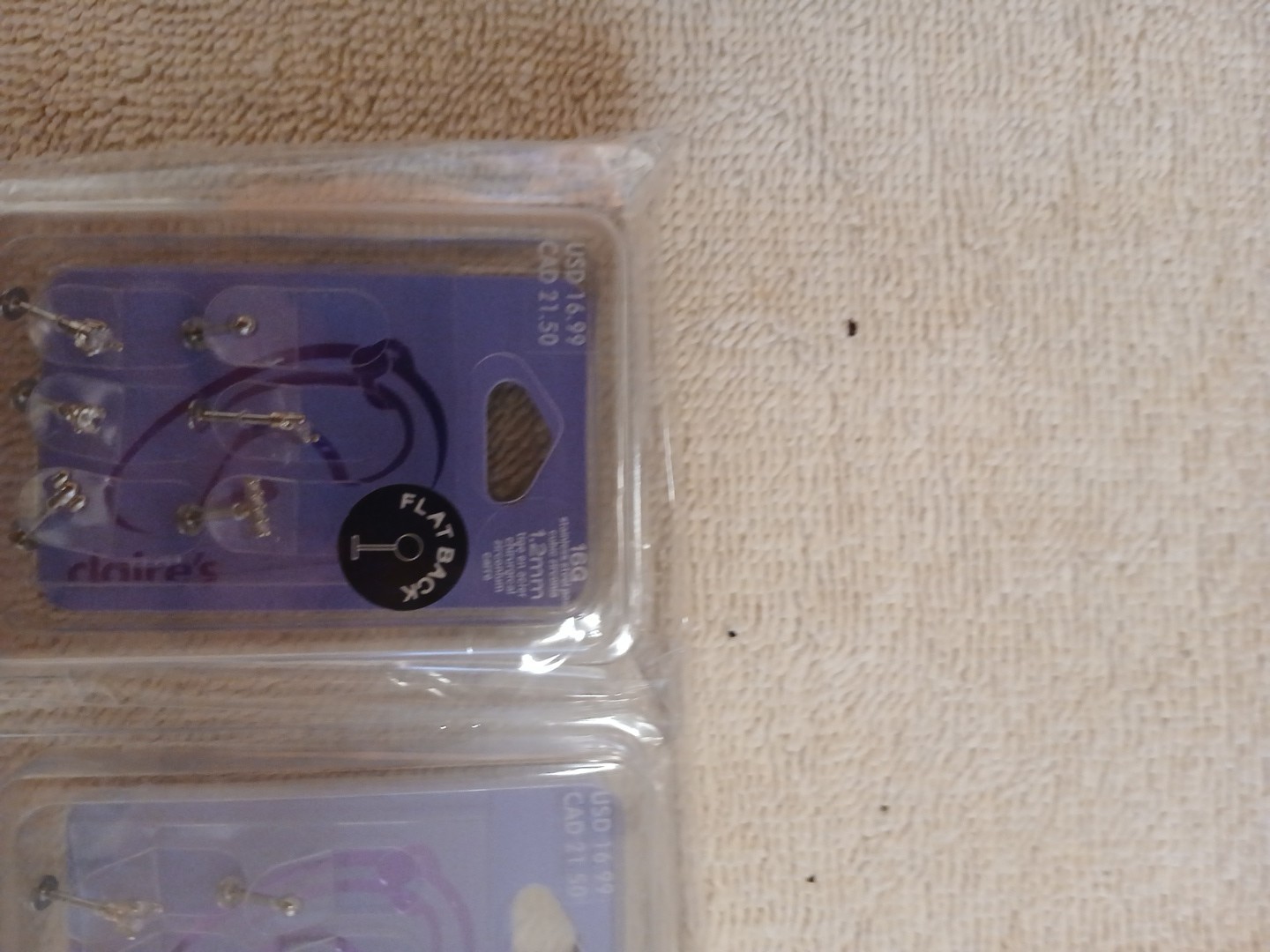 Lot Of (2)Claire’s 16 Gauge Flat Back Piercing Jewelry 16g/1.2mm Stainless Steel