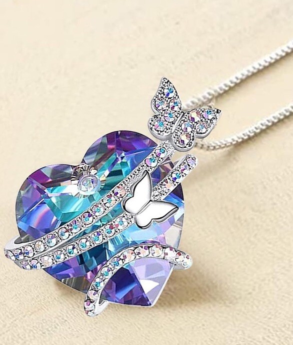 Necklace Multi Color Stone, Christmas, Birthday Heart/Butterfly Rhinestone