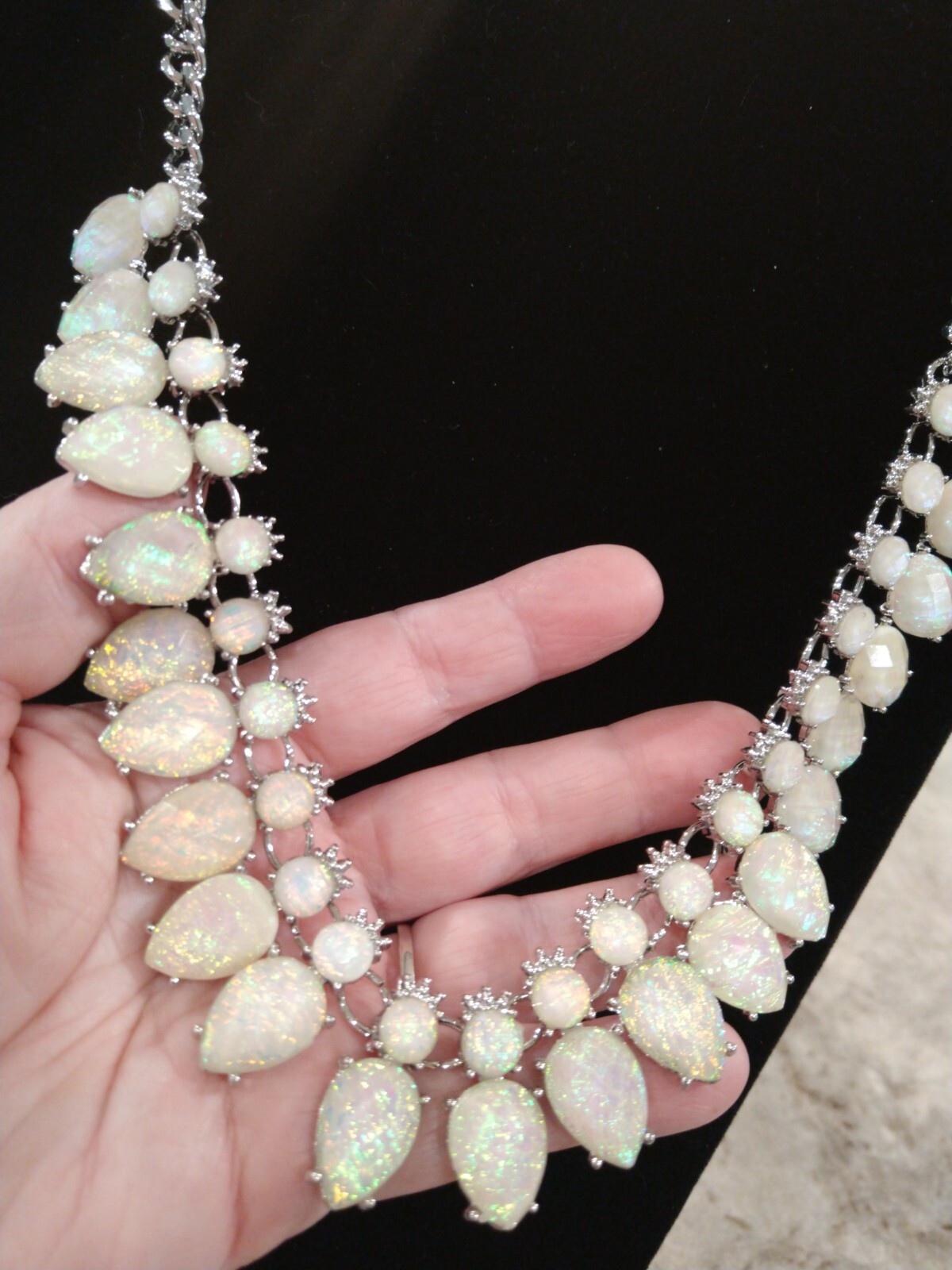 Simulated Large Opal Pears and Rounds in a Large Link Silvertone (16-24 inches)