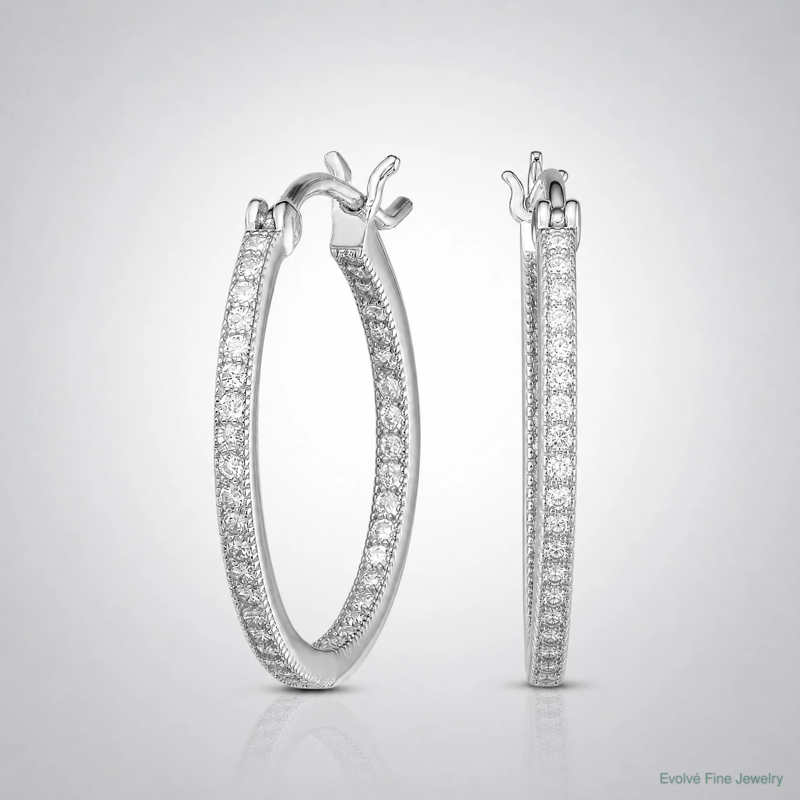 Sterling Silver Rhodium-Plated Micro Pavé CZ In/Out Hoops