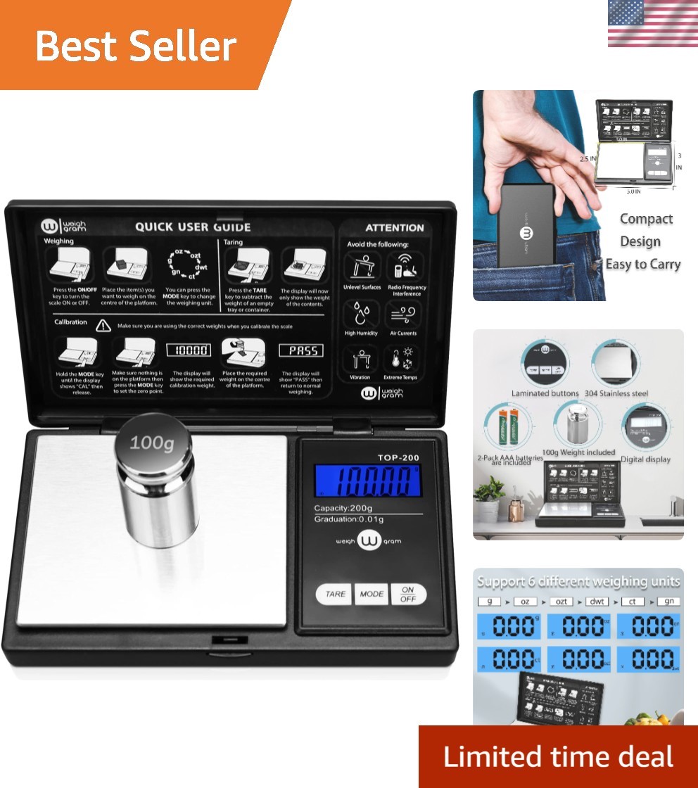 Lightweight Stainless Steel Pocket Scale 200g x 0.01g – Perfect for Gems & Coins