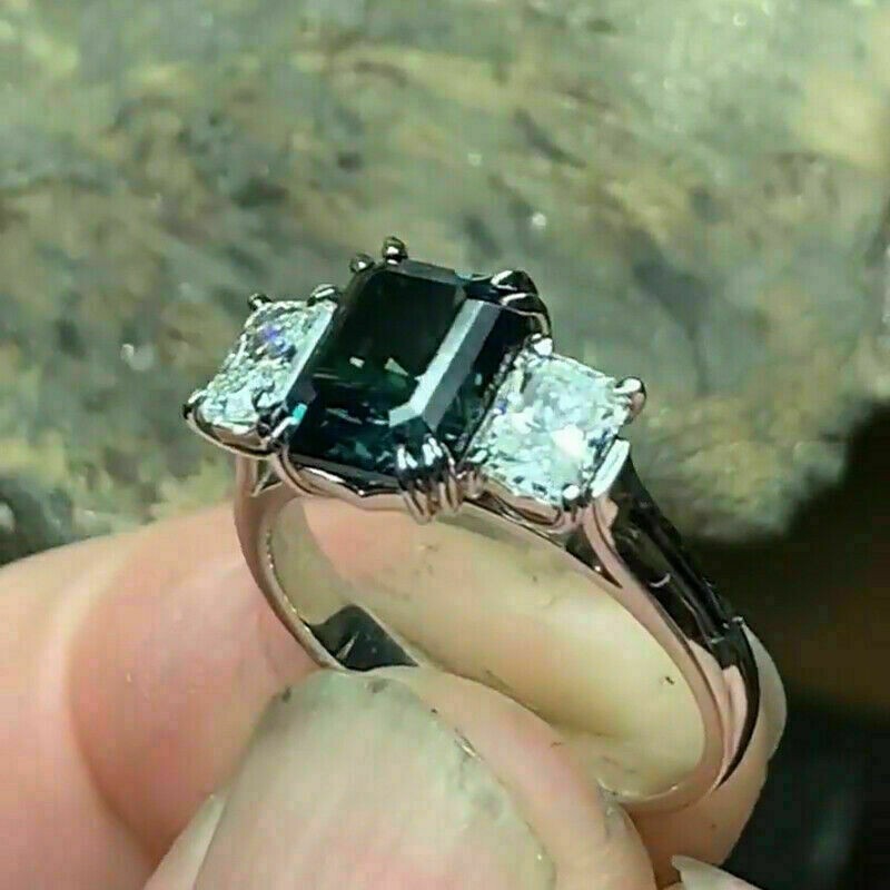 Trilogy 2.50Ct Emerald Cut Alexandrite Engagement Ring 14k White Gold Finish