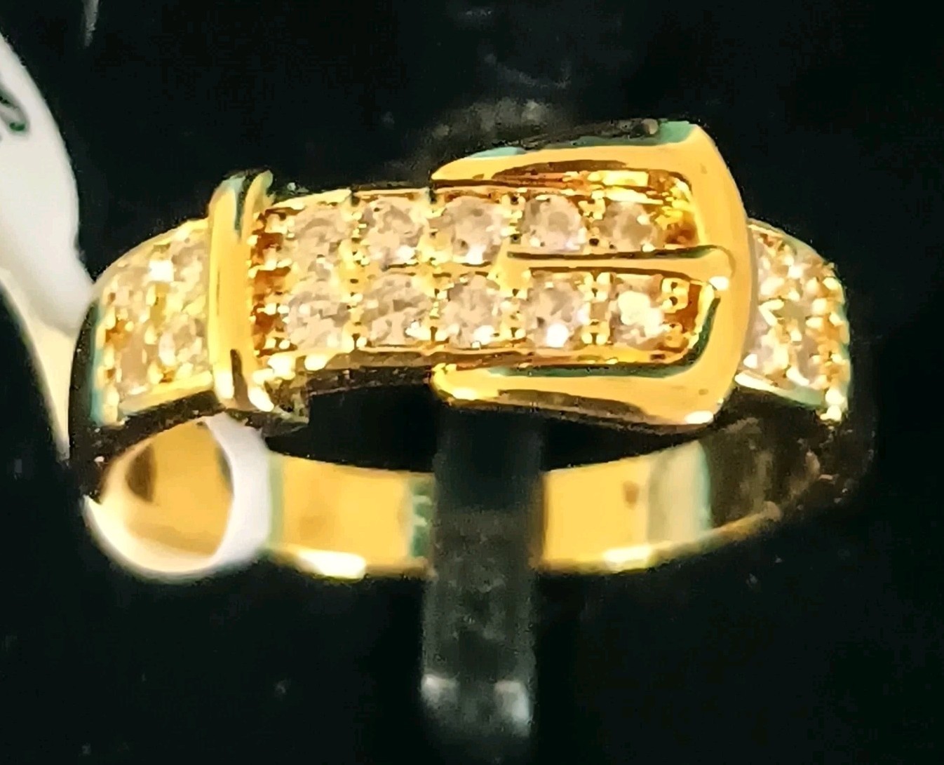 Platella Fine Jewelry Ring Zircon Buckle Band Gold Plated Pave Size 8