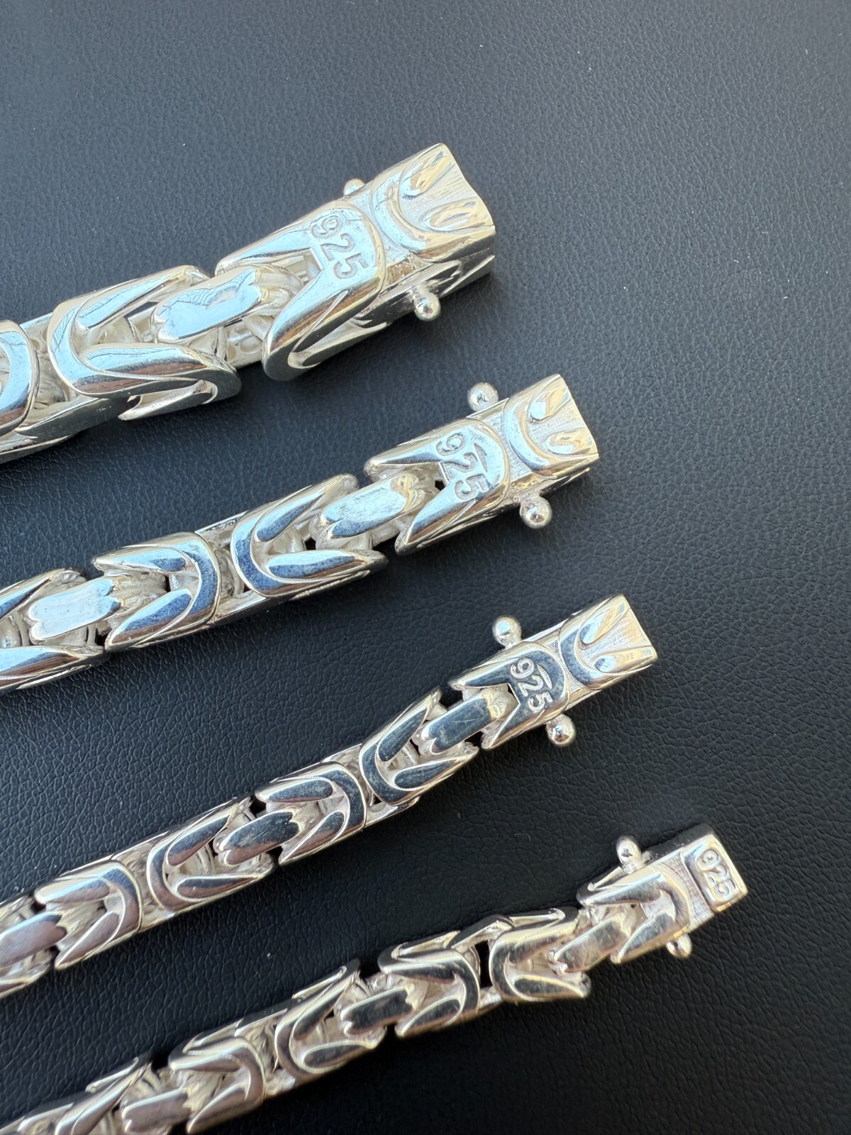 Real Solid 925 Silver Handmade Byzantine Heavy Mens Bracelet 5mm-10mm Box Clasp