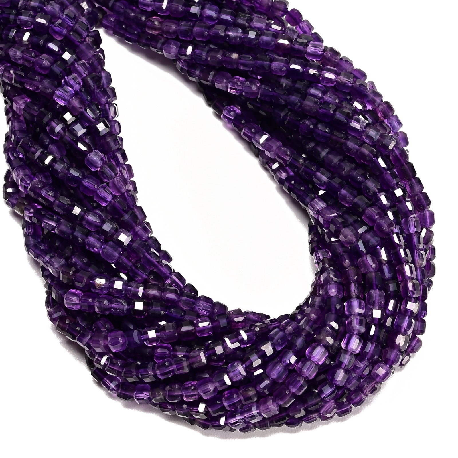 Amethyst Faceted Square Dice Cube Beads Size 4mm 15.5” Strand (4mm)