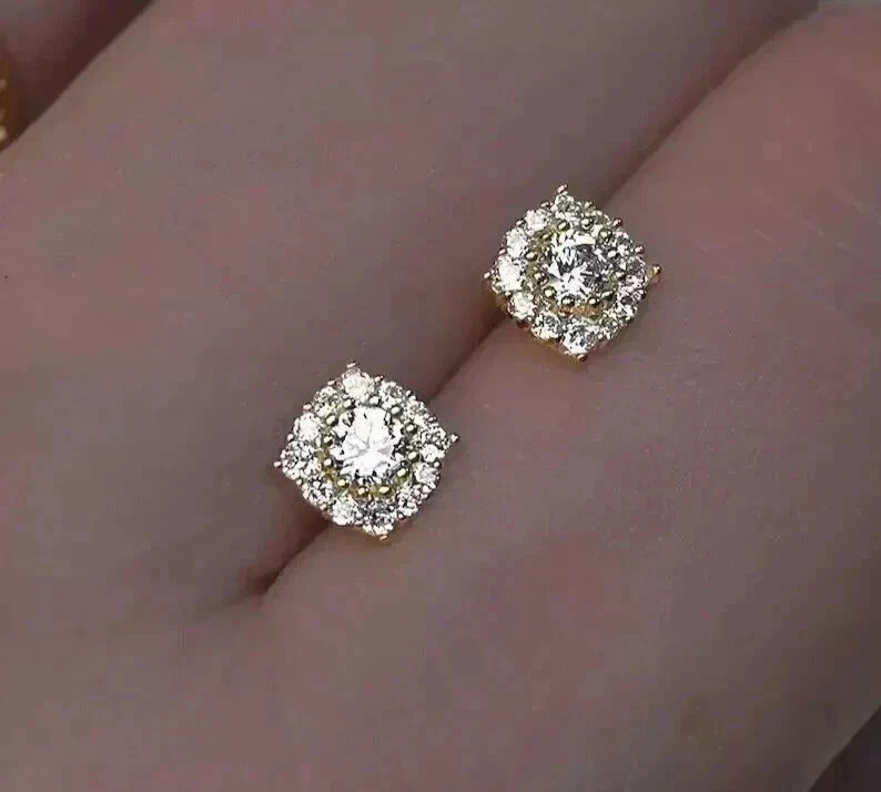 2Ct Round Cut Lab Created Diamond Women’s Stud Earrings 14k Yellow Gold Plated