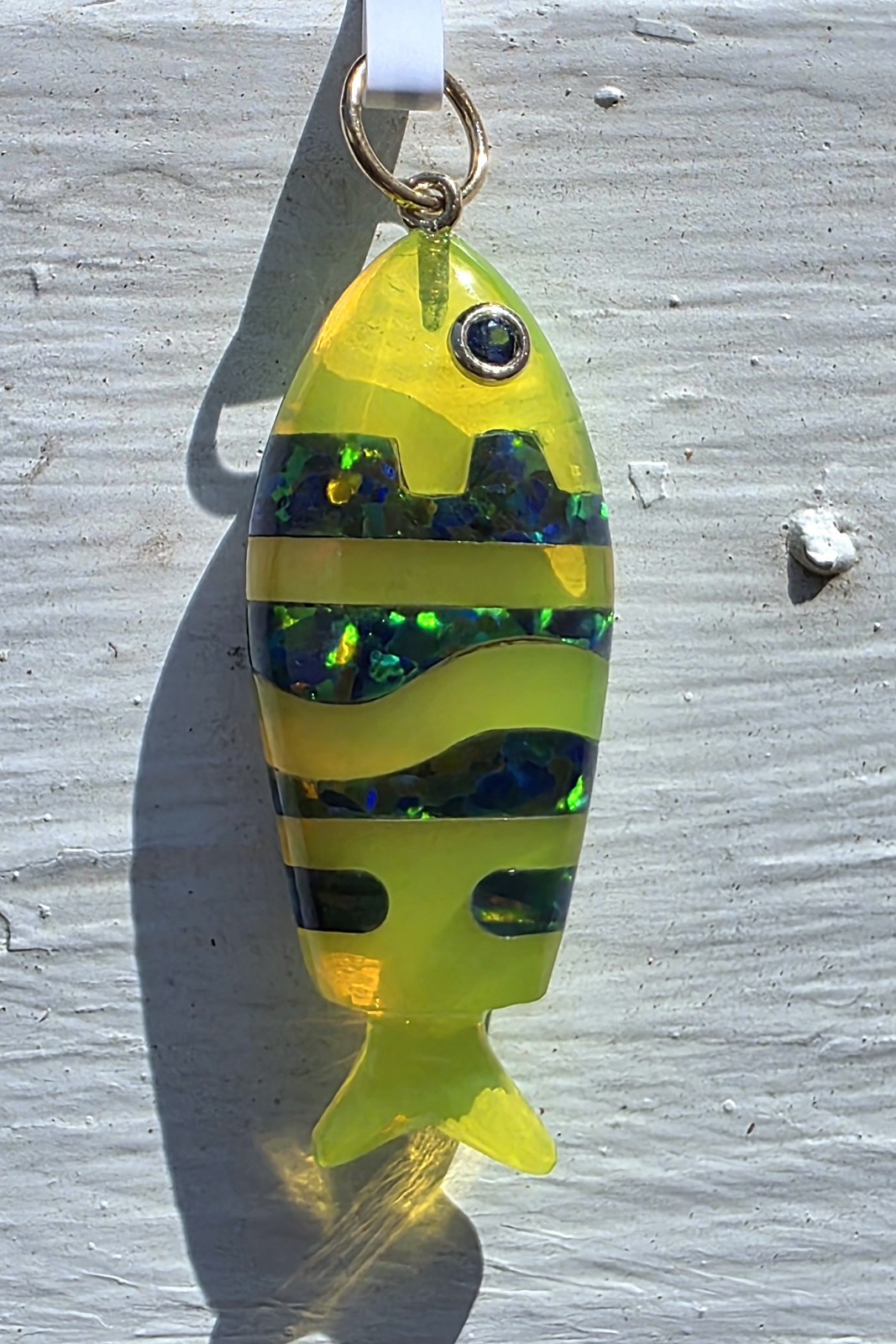 Opal & Green Quartz Fish Pendant In 14k Gold