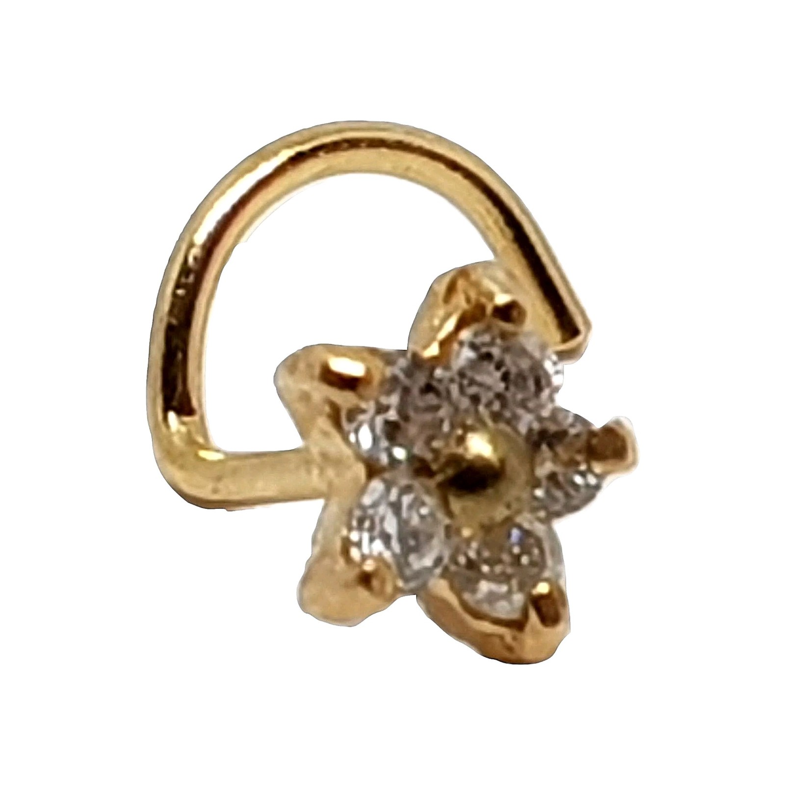 Gold Nose Stud Diamond Cluster Flower 14k Gold Genuine 20g (0.8mm) Curl Screw