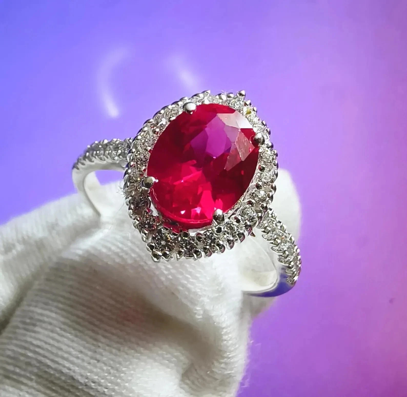 4.60 Ct Oval Cut Natural Ruby Diamond Engagement Ring 14K Solid White Gold 7