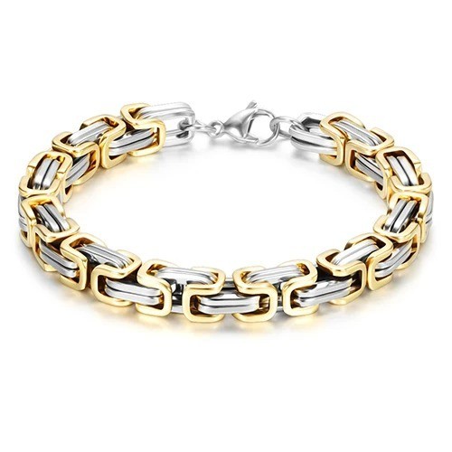 Silver Gold Black Tone Square Byzantine Stainless Steel Bracelet Mens Boys Chain