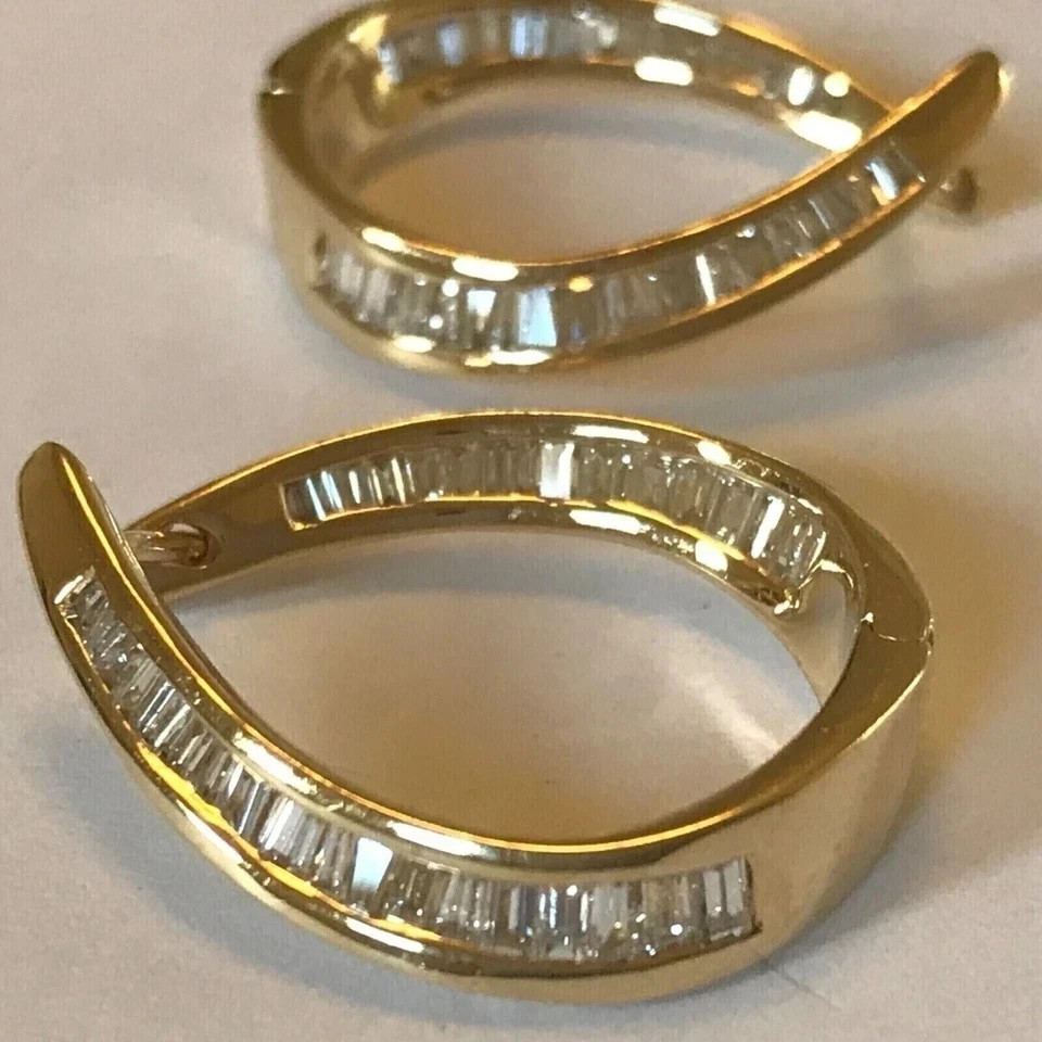 2.80 Ct Baguette Simulated Diamond Huggie Hoop Earrings 14k Yellow Gold Plated