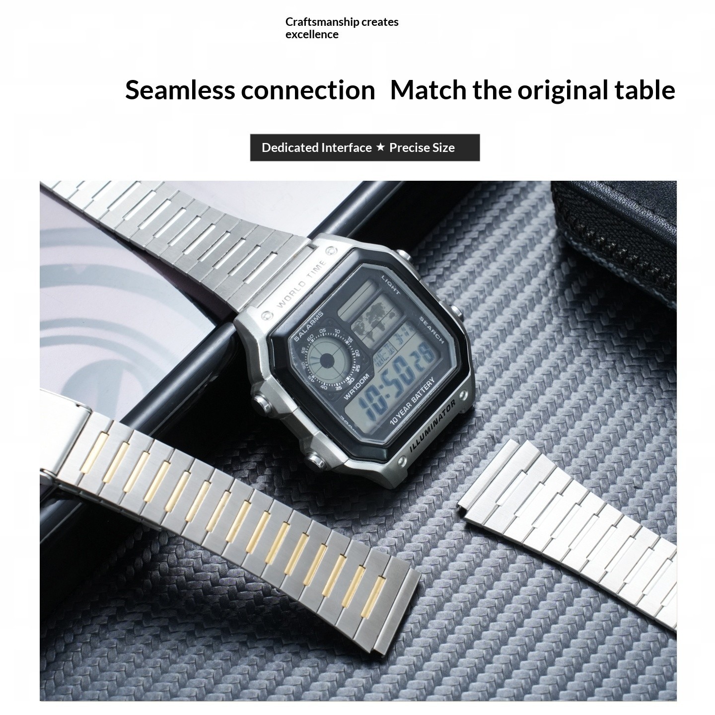 For Casio AE1200 AE1300 A-168 A158 Steel Watch Bands WS-1600H Metal Strap 18mm