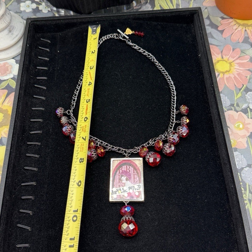 Adorned Crown Jewelry assemblage bauble bead Impulse buyer glass bezel necklace