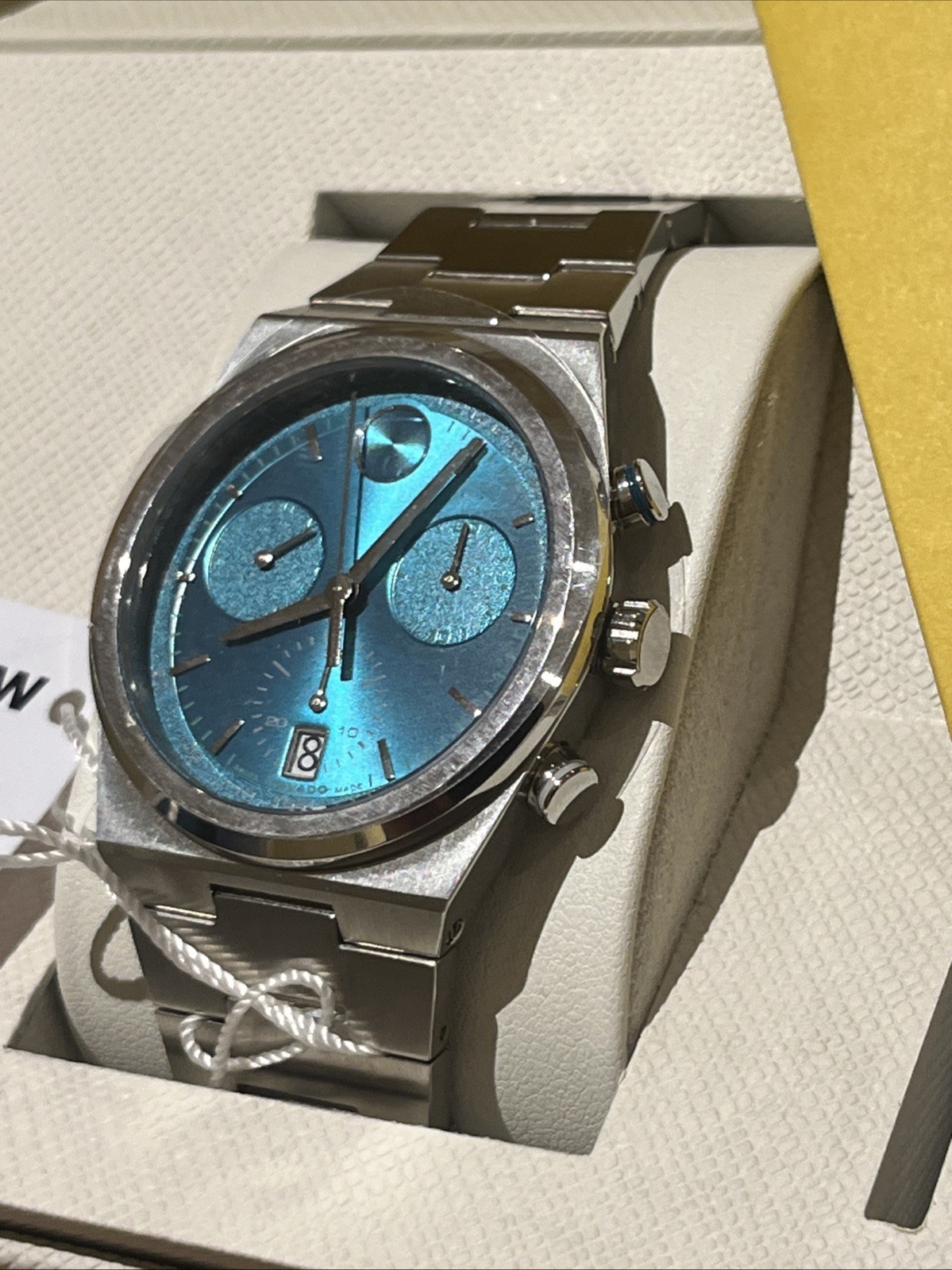 Movado Tachymeter Chronograph Green Dial Silver Tone Men’s Watch Brand New -rare