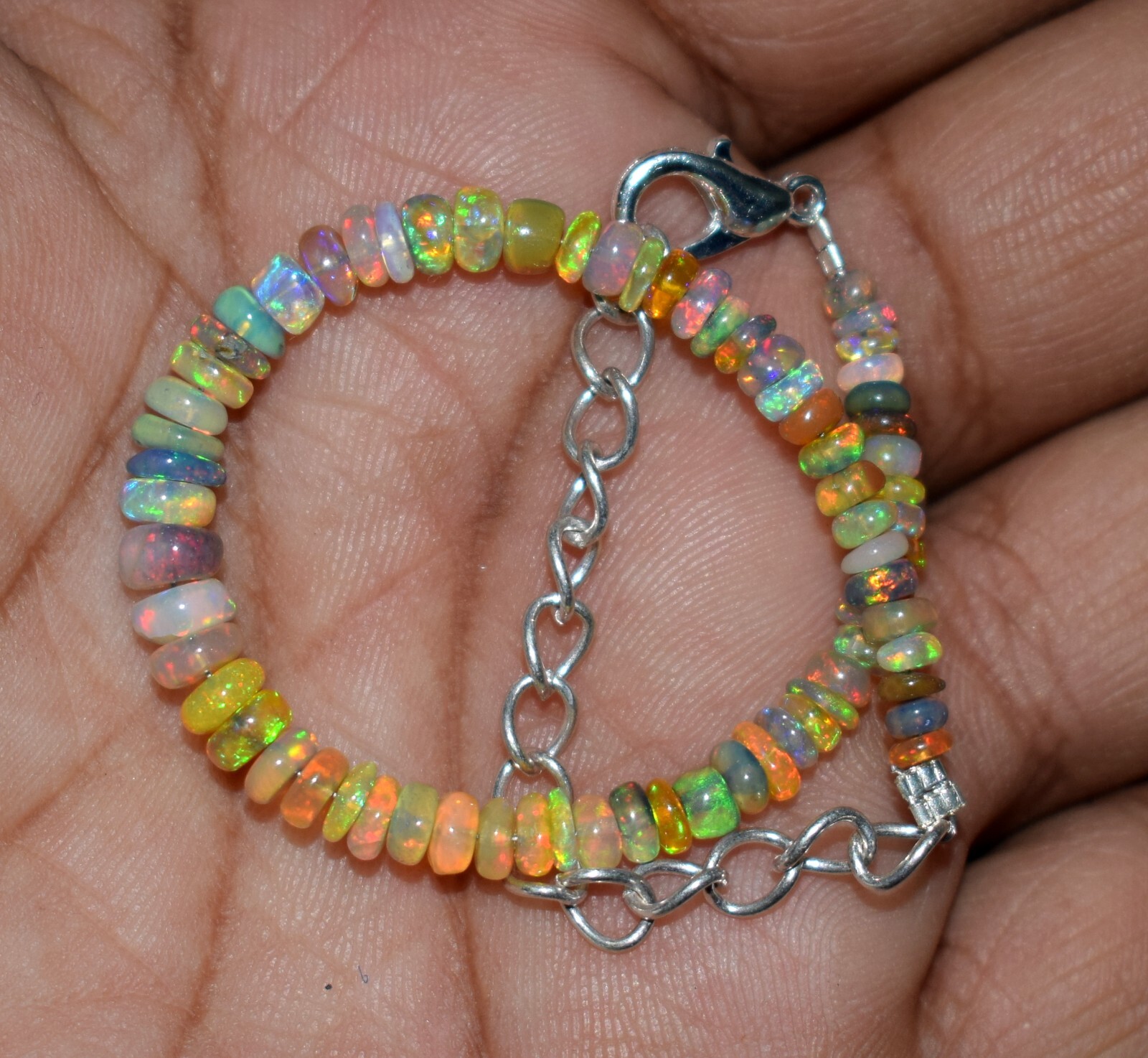 7”Natural Ethiopian Opal bracelet Fire Opal Gemstone Beads Bracelet F3242