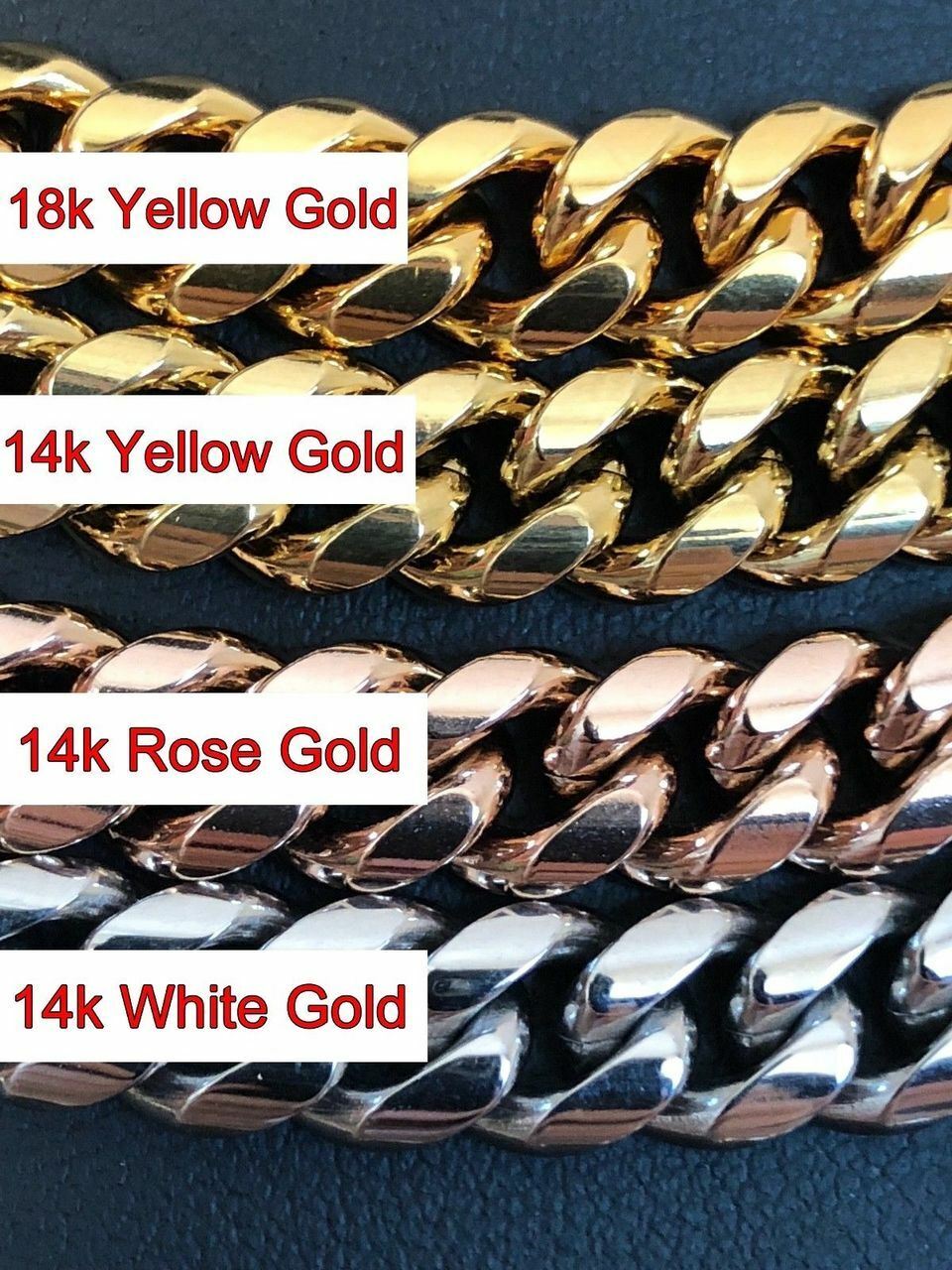 Miami Cuban Link Chain Rose Gold Plated Stainless Steel 8-18mm Yellow/Rose/White