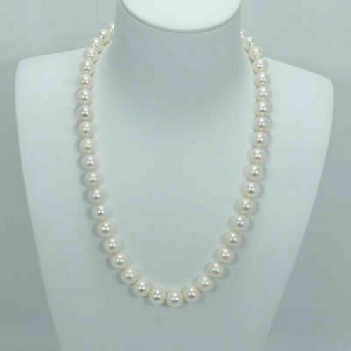 18 inch AAAA+ Japanese Akoya 9-10mm white pearl Necklace 14K Yellow Gold clasp