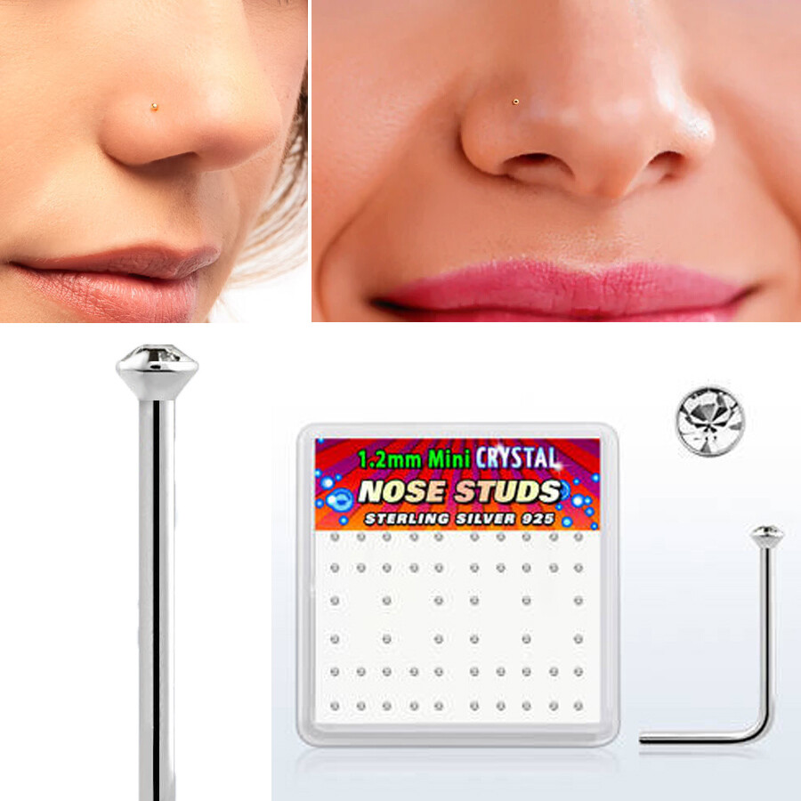 22g (0.6mm) Simple Circle Silver Nose Screw Stud 1.2mm CZ Crystal Top 1-10PC Set