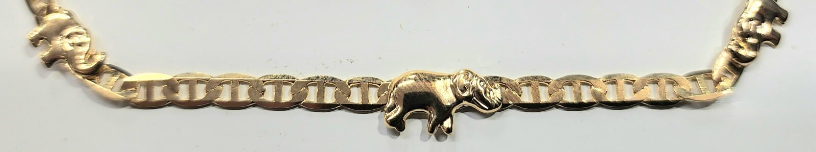 14k Gold Filled Elephant Bracelet with Flat Mariner Link 7.5 inch # 1