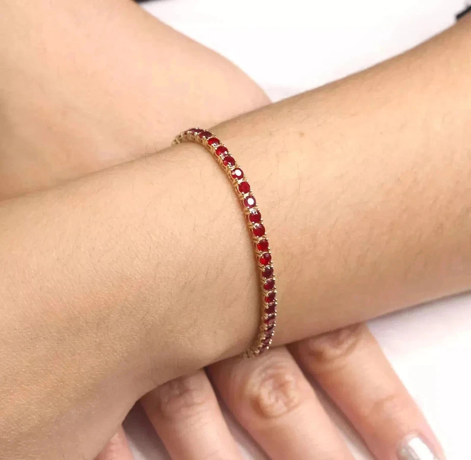 7.00 Ct Round Cut Natural Red Ruby Tennis Bracelet 14K Solid Yellow Gold