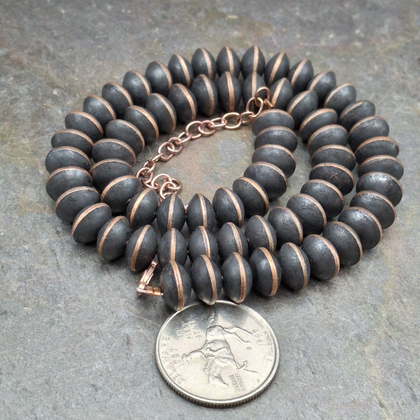 10mm Solid Copper Saucer Navajo Pearl Necklace Adjustable 17-20in Southwestern