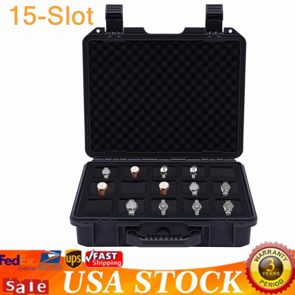 Watch Box Display Case Fit 15 Watch in Custom Foam Travel Watch Case Waterproof.