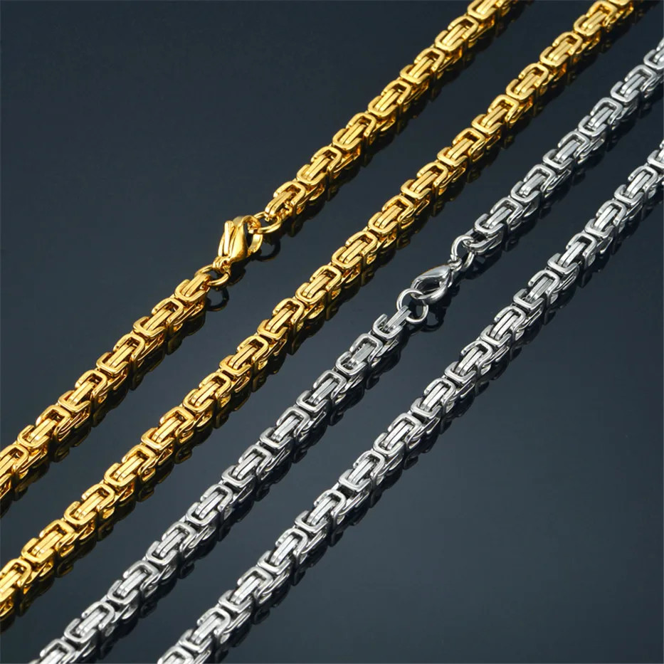 Mens Byzantine Box Link Chain Necklace Stainless Steel Silver 24 inch Hip Hop