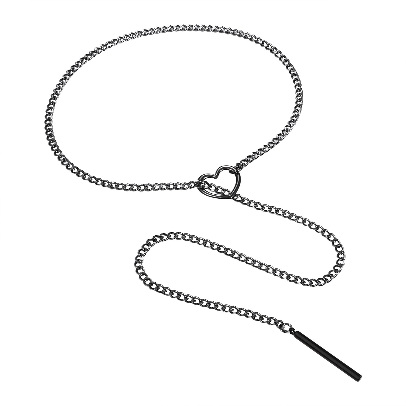 Heart O Ring Slip Chain Choker Bar Dangle Necklace Women Cuban Chain Y Collar