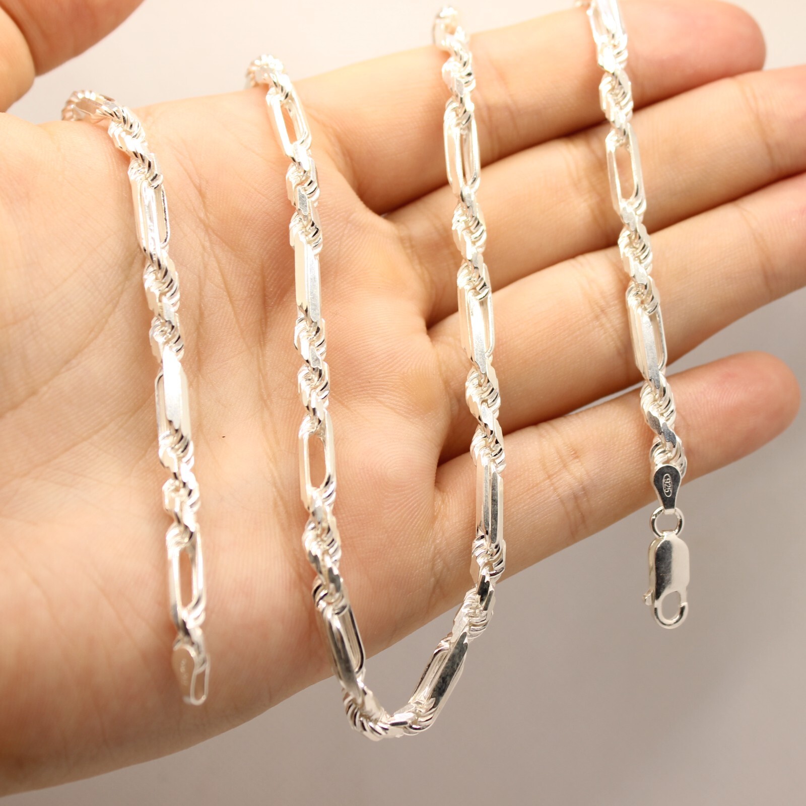 925 Sterling Silver Twisted Milano Figarope Chain Necklace (4mm~4.5mm / 18″~28″)