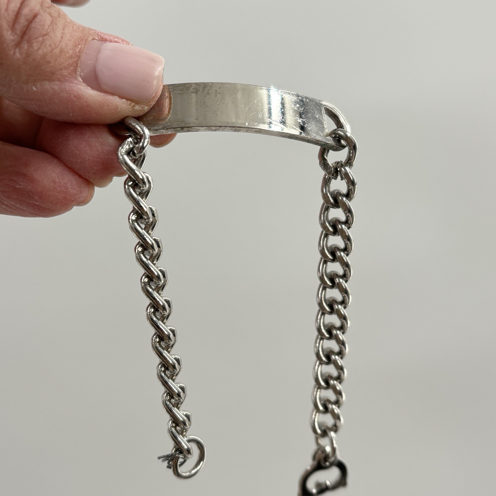 Vtg ID Bracelet Silver Tone Chain Blank Stacking