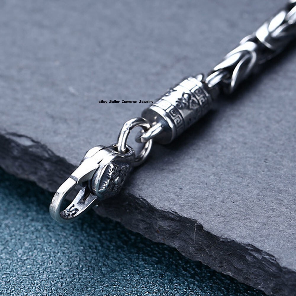 Pure S925 Sterling Silver Chain Solid 4mm Byzantine Link Bracelet 7.1-7.9inch