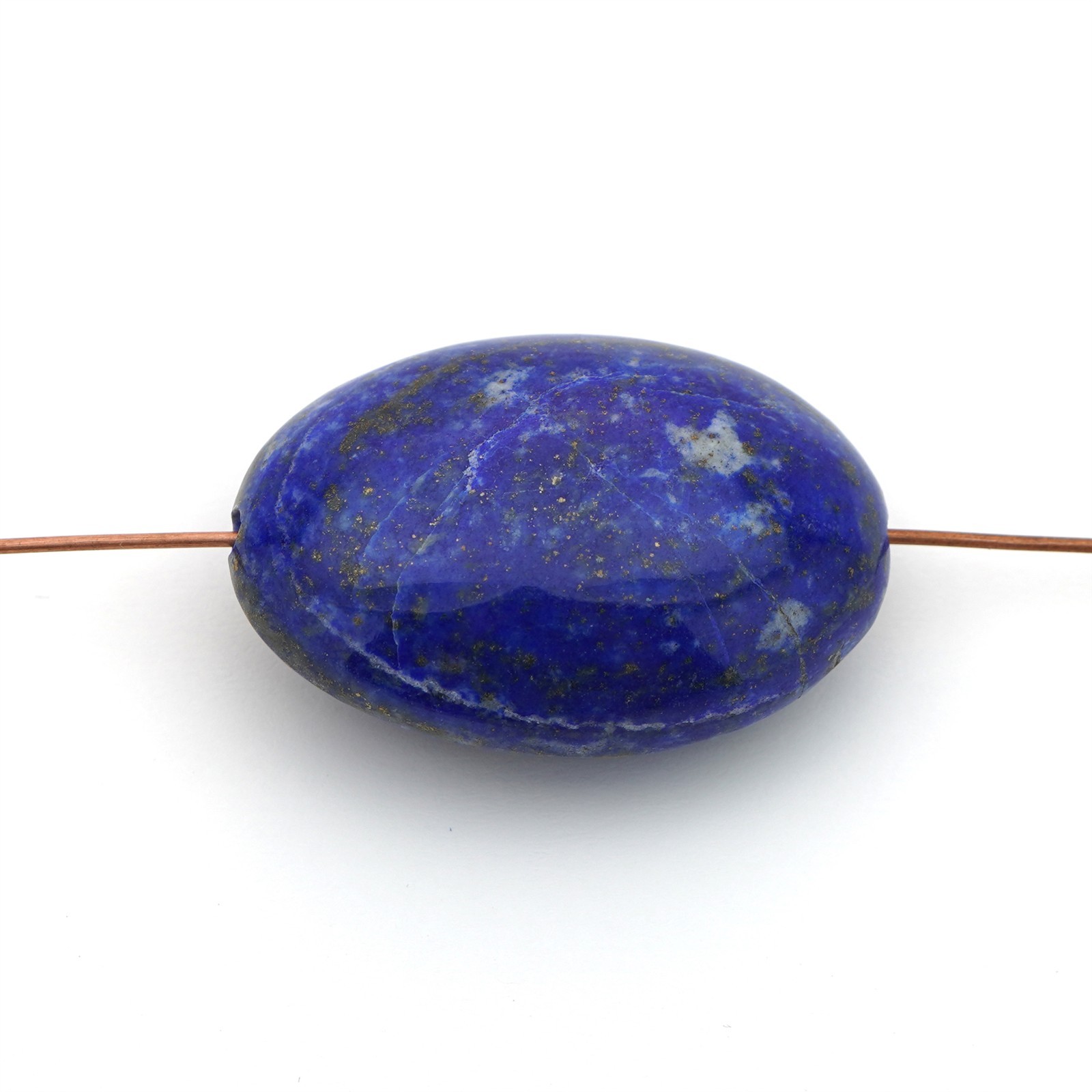 Large polished flat oval blue lapis lazuli bead semiprecious stone 33mm
