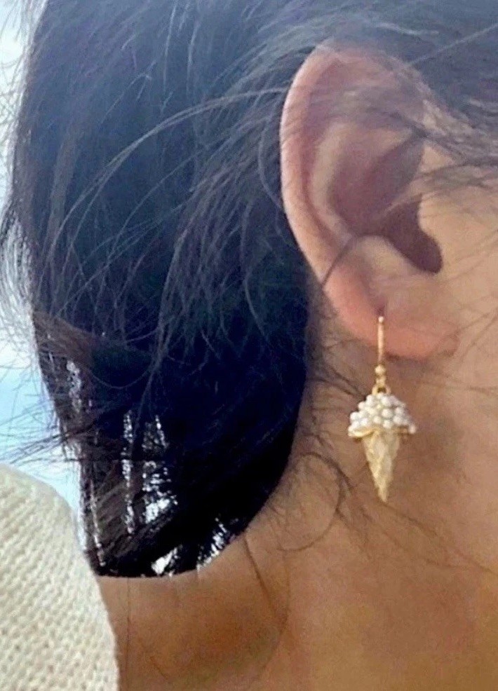 14k Gold Plated Pearl Cone Ice Cream Dangle Earrings NWOT