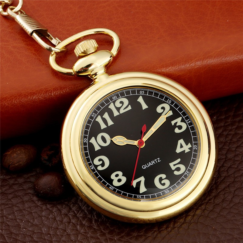 Open Face Quartz Pocket Watch with Luminous Hands & Numbers Easy Night Reading