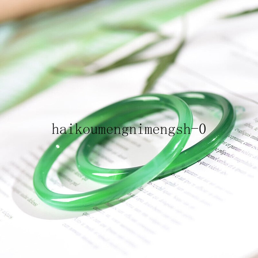 Natural Green Grade A Chalcedony Jade Round slender Bangle Bracelet 54-62mm