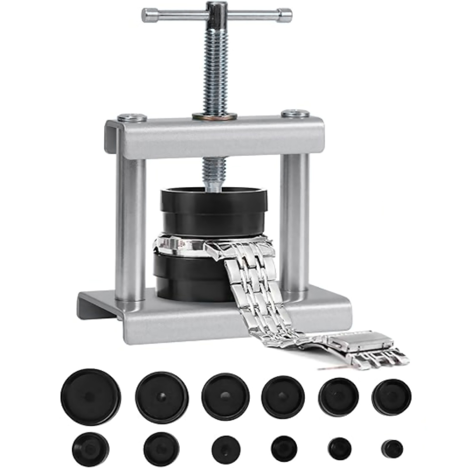 Iron Watch Case Press Tool with 12 ABS Molds for Back Cover Closing Operations