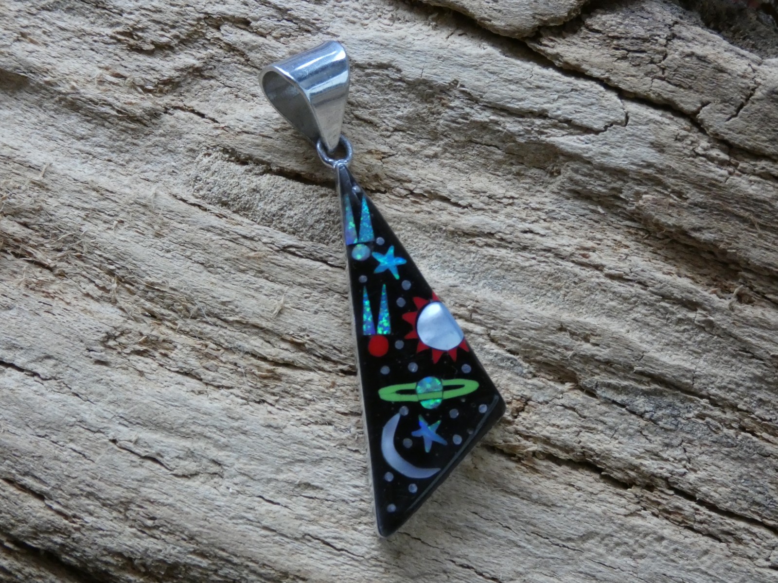 Cosmic Night Sky Multi Gemstone Opal Aluminum Sterling Silver Alloy Pendant AS99