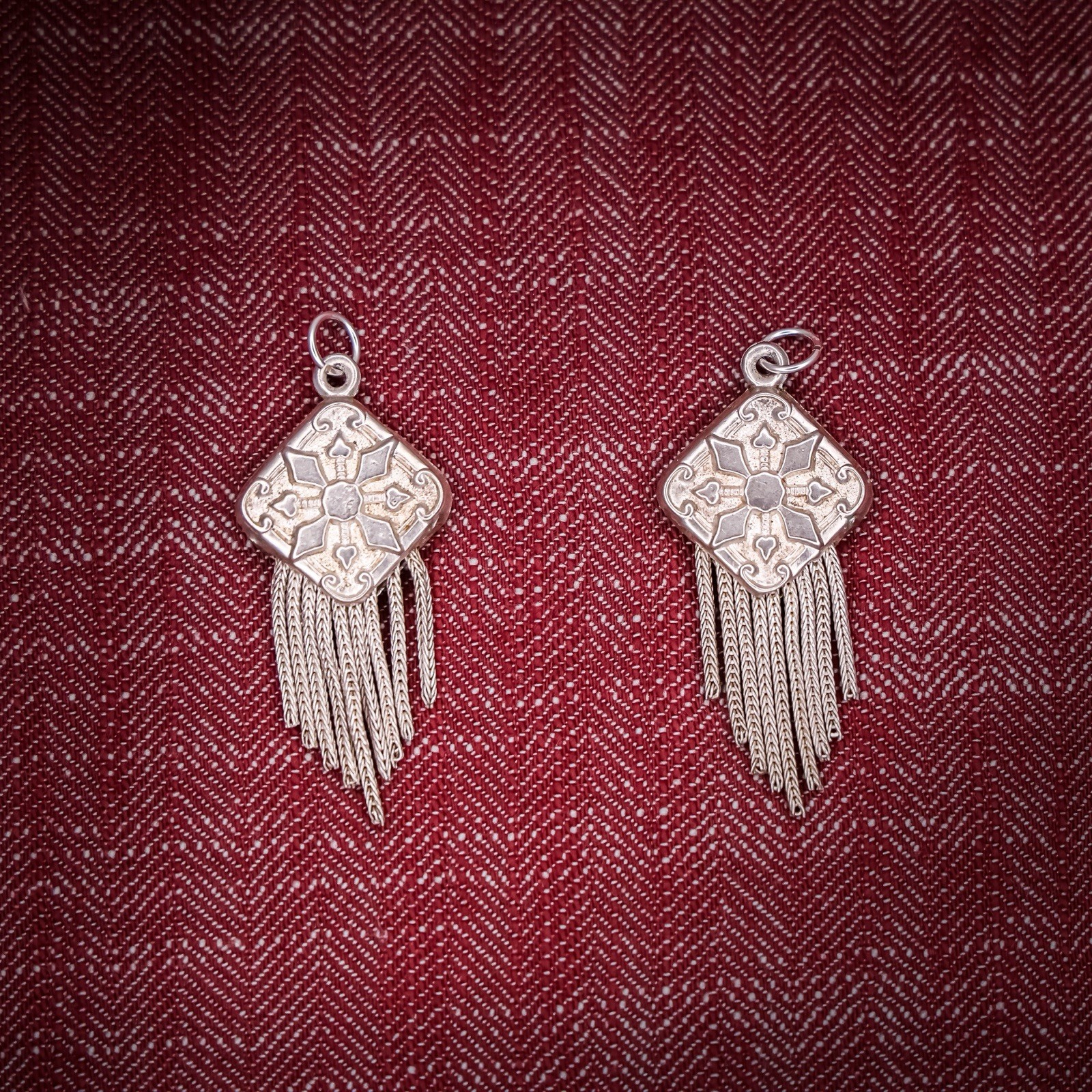 Antique French Puffy Square Tassel Charm Sterling Silver Die Struck 19th